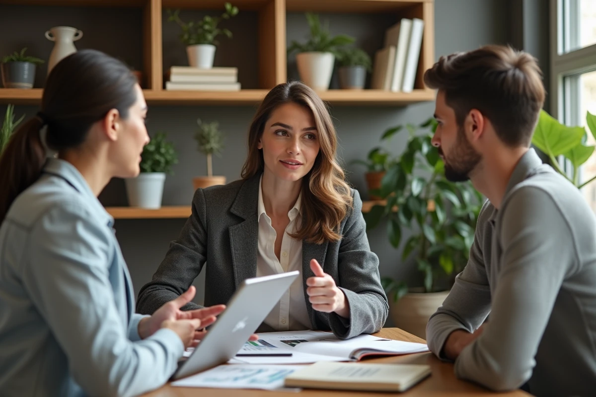 Femme expliquant des options d