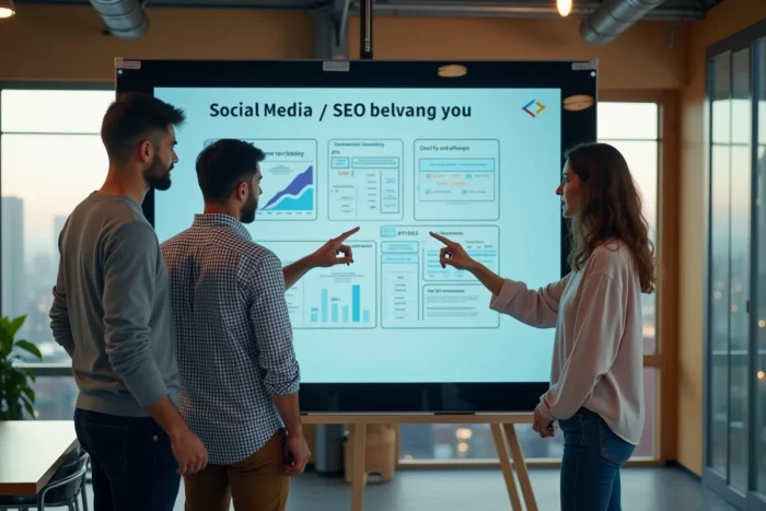 Équipe professionnelle élaborant une stratégie digitale pour améliorer la visibilité d'une entreprise