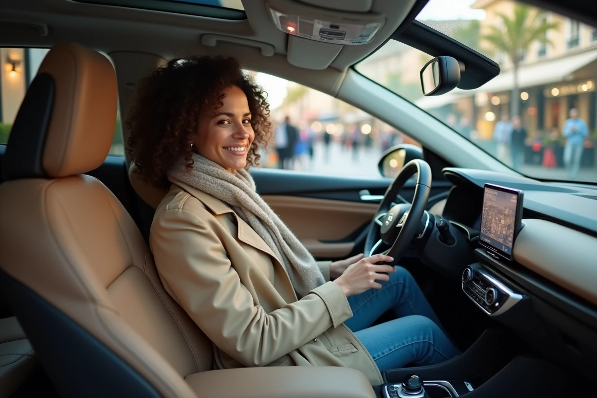 Femme dans une voiture compacte près d