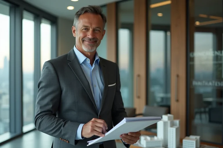 Homme d'affaires en costume dans un bureau moderne