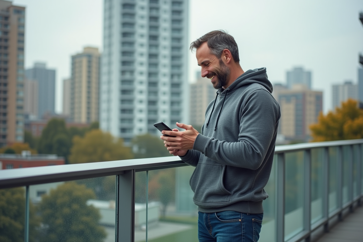 Homme utilisant son smartphone pour une application de location
