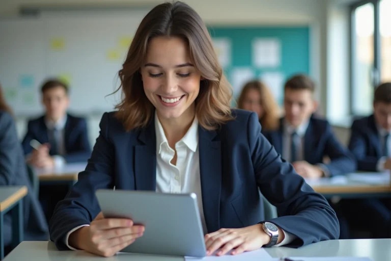 Jeune femme professionnelle en réunion avec tablette numérique